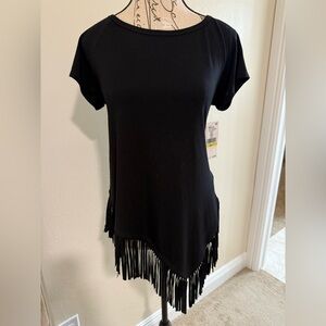 Black Fringe Hem Women's Top